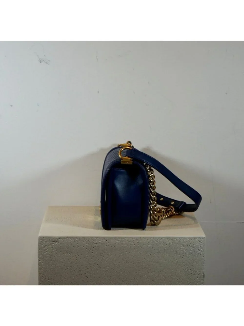 Chanel Boy Bag Caviar Blue with Gold Hardware